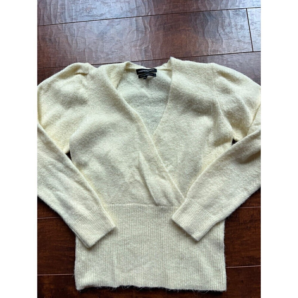 Something Navy Alpaca Knit Cream Puff Sleeves Sweater Women’s M